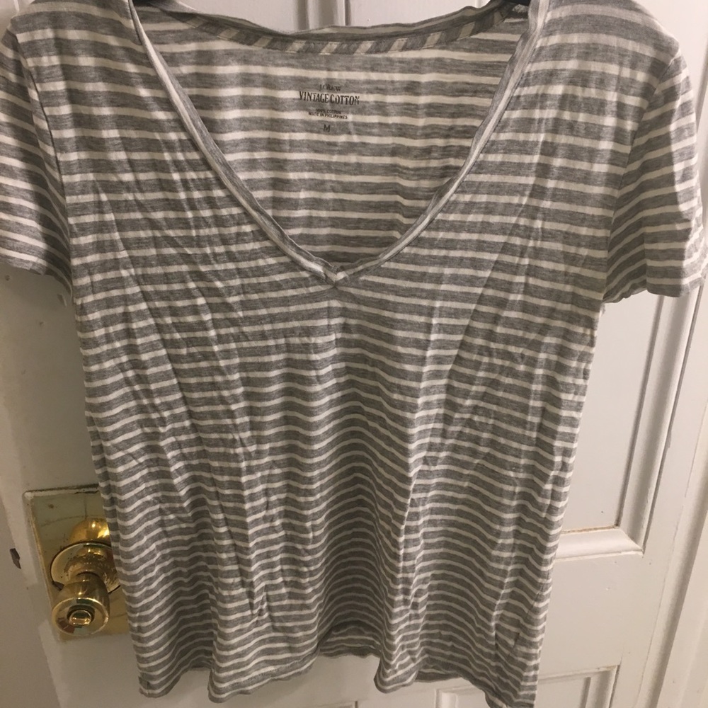 J. Crew grey and white stripe tee